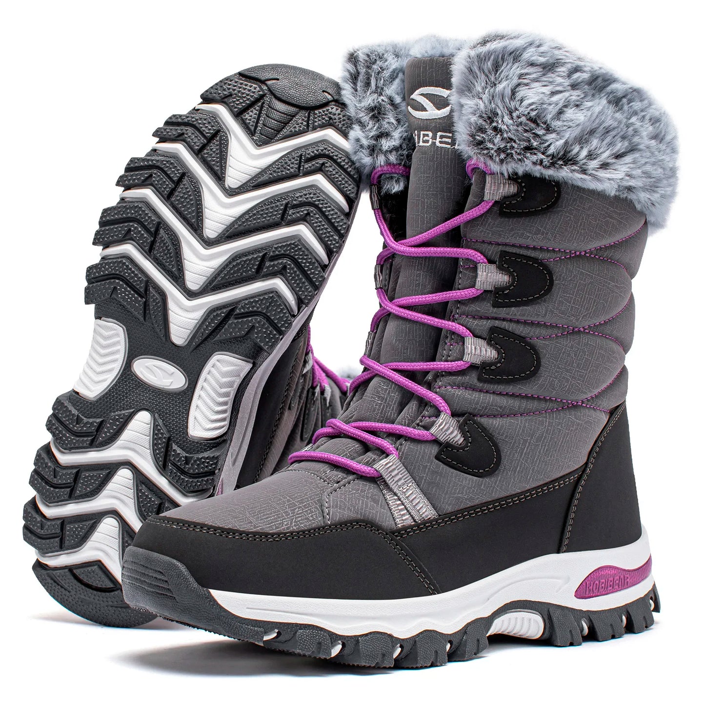 HOBIBEAR Women’s Winter Snow Boots – Waterproof Faux Fur Lined Non-Slip Lace-Up Outdoor Shoes