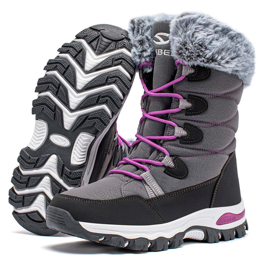 HOBIBEAR Women’s Winter Snow Boots – Waterproof Faux Fur Lined Non-Slip Lace-Up Outdoor Shoes