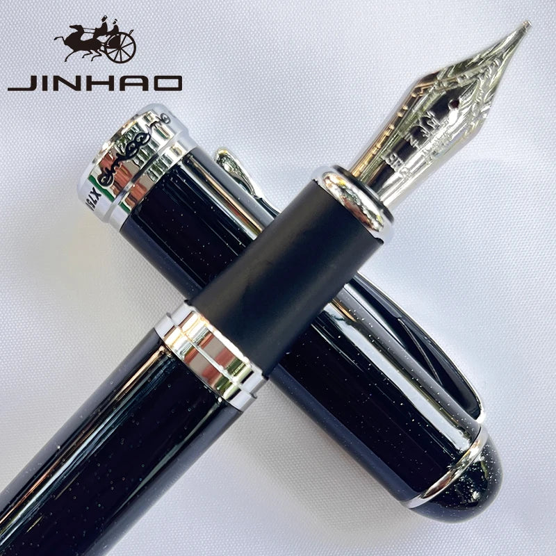 Jinhao X750 Fountain Pen Set - Medium Nib with Ink Converter, Silver Trim Calligraphy Writing Pen & Gift Set
