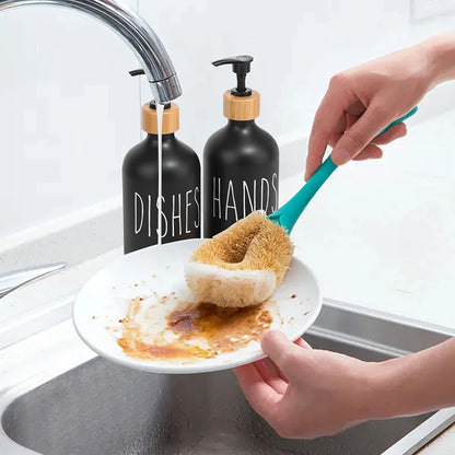 Black Dish Soap Dispenser Set for Kitchen Sink - Refillable Bottles for Hands Soap and Dishes Detergent Storage