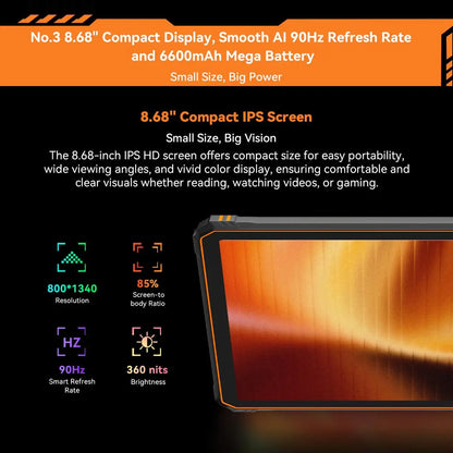 Blackview Active 5 Rugged Tablet - 8.68" 6GB 128GB 4G Android 15 Tablet with 13MP Camera, 6000mAh Battery & NFC