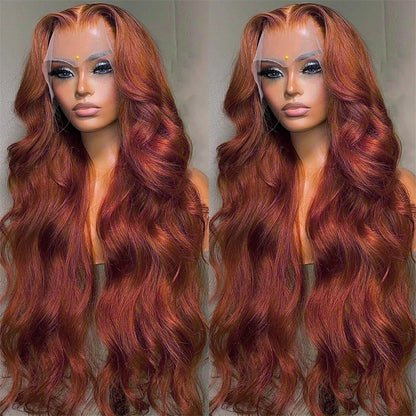 Reddish Brown 13x6 Lace Front Wig – Pre-Plucked 180% Density Body Wave, Auburn Colored Human Hair Lace Frontal Wig