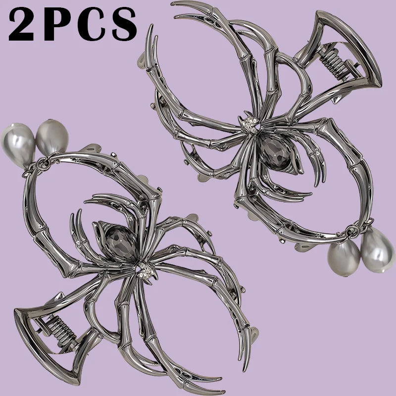 Women's Y2K Skull Spider Hair Clip - Rhinestone Pearl Alloy Claw Design for Stylish Daily Hair Accessories