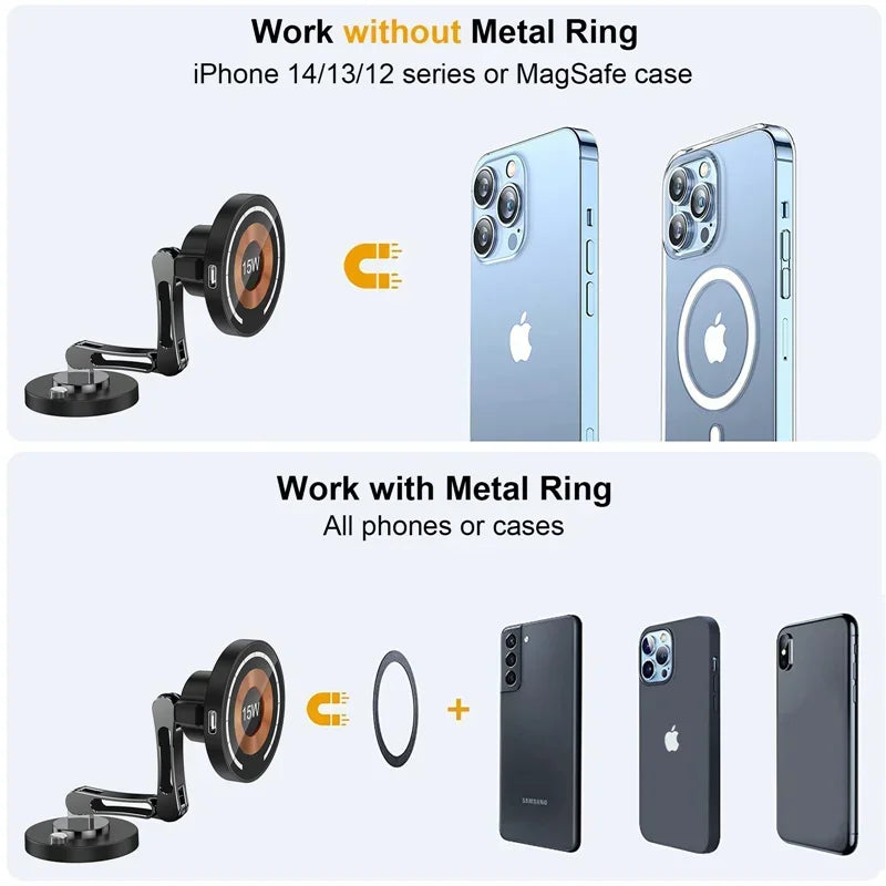 Magnetic Wireless Car Charger Stand – Fast Charging Mount & Phone Holder for MagSafe iPhone 15/14/13/12 Series
