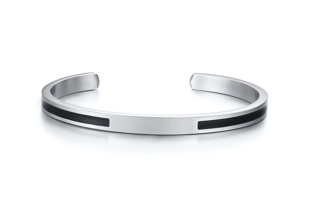 Men's Enamel Bangle - Viking Logo Cuff Bracelet, Stainless Steel Minimalist Bangle for Gentlemen