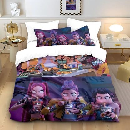 Anime Demon Hunters Zoey Mira Bedding Set – Duvet Cover for Kids, Teens & Adults, Single to King Size Gift