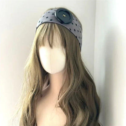 Y2K Vintage Polka Dot Headband - Trendy Button Hairband for Women, Cute Casual, Sports, and Yoga Accessories