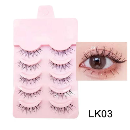 Manga Lashes 5 Pairs – Anime Cosplay Faux Mink Short Full Strip Lashes, Korean Natural Look, Clear Band Soft Eyelash Extensions