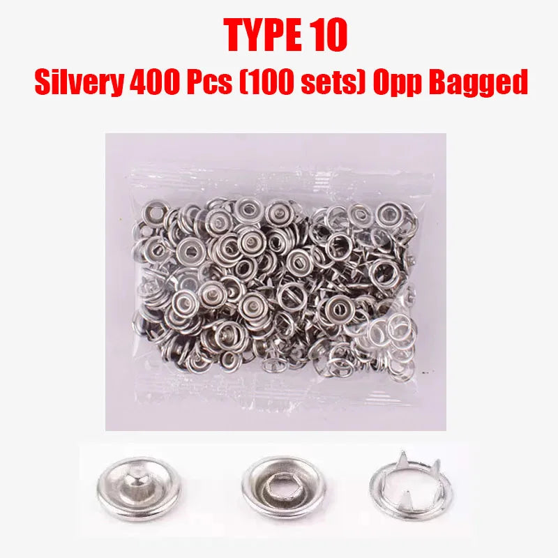 Metal Snap Button Fastener Kit - 50/100PCS Hollow Prong Studs with Pliers Tool for Clothing Sewing Bags & Shoes