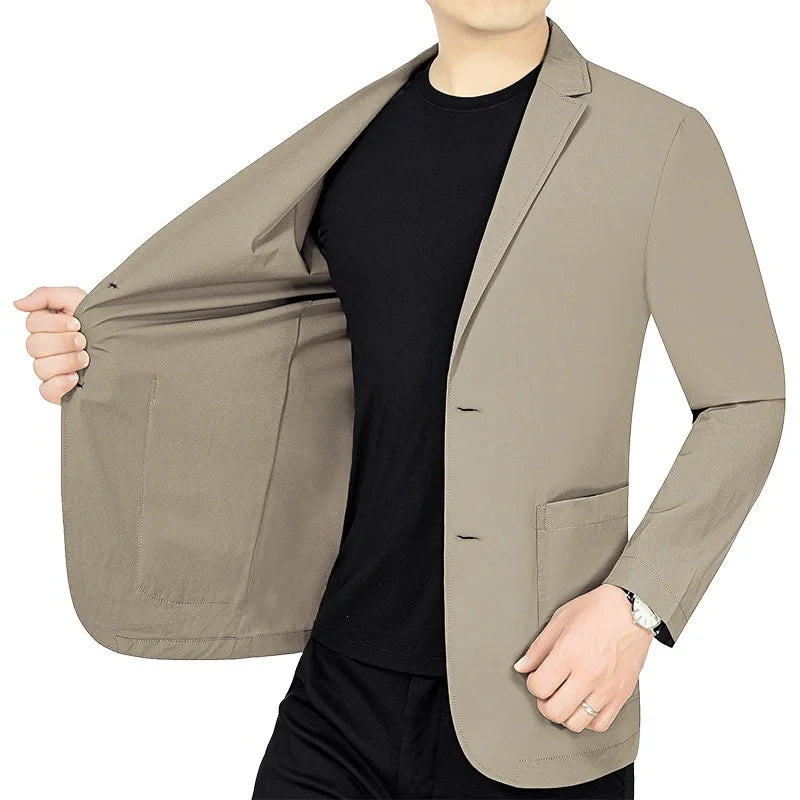Men’s Summer Thin Blazer Jacket – Breathable, Elastic Sunscreen Coat for Business Casual, 4XL