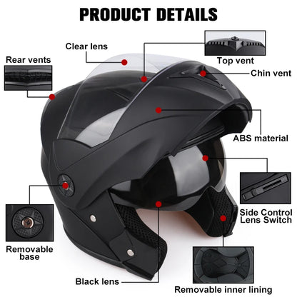DOT Certified Uchoose Motorcycle Helmet – Double Lens Modular Flip Helmet with Visor, Unisex Safety Gear