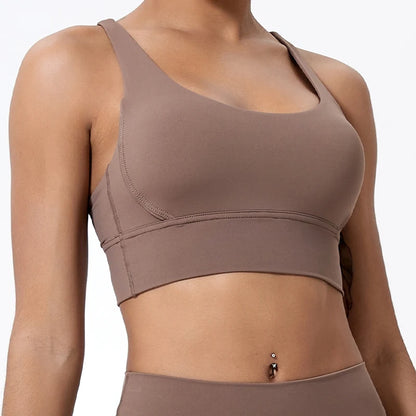 Push-Up Sports Bra for Women – Cross Back Yoga Crop Top, Shockproof Gym Fitness Bra for Running & Workout