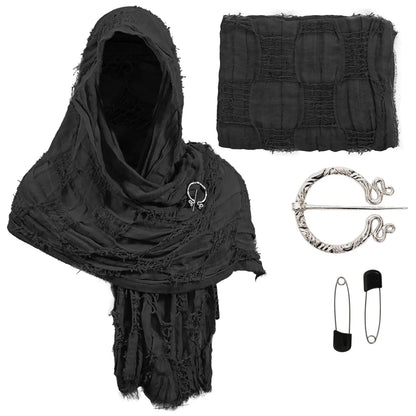 Medieval Pirate Hood Scarf – Retro Black, Brown & Green Cloak Wrap for Renaissance, Halloween & Masquerade Costume