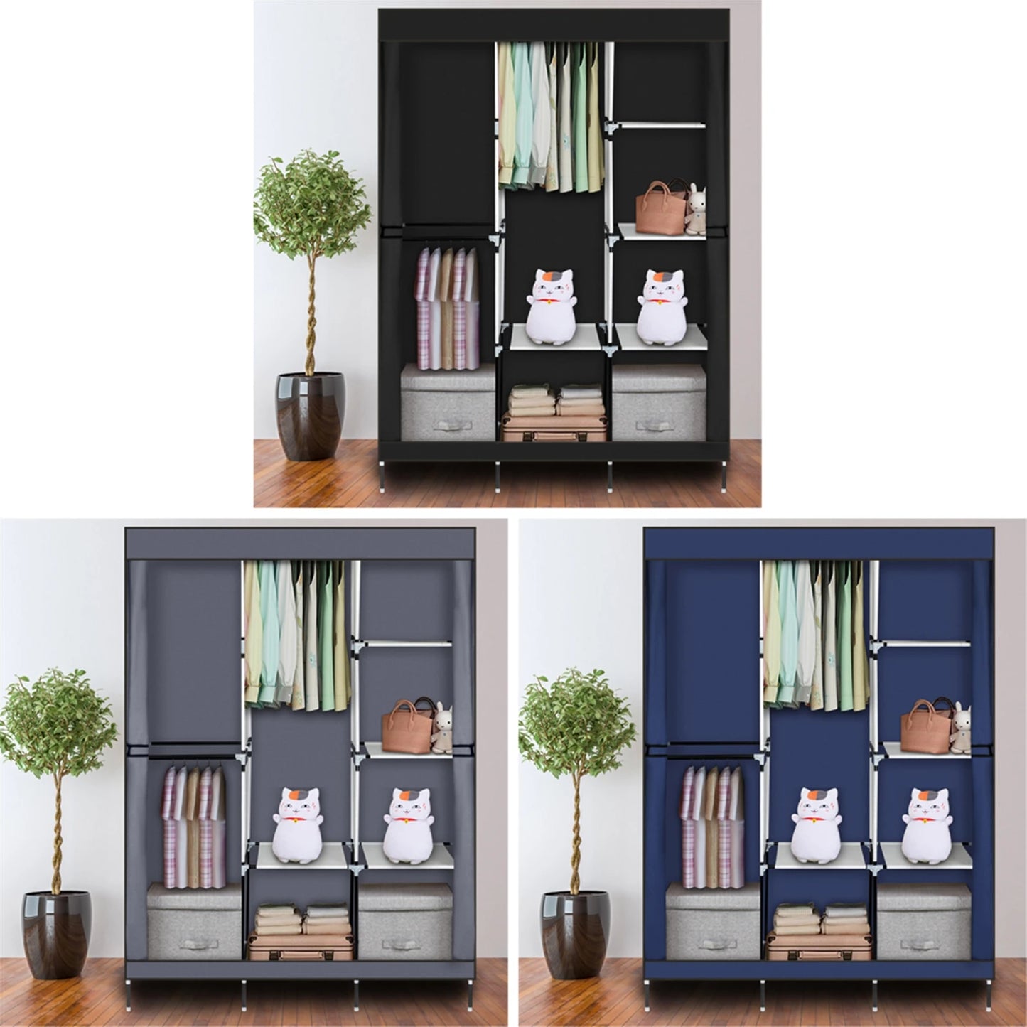 71" Portable Closet Wardrobe – Gray Clothes Rack with Shelf, Storage Organizer