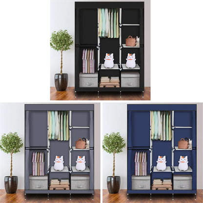 71" Portable Closet Wardrobe – Gray Clothes Rack with Shelf, Storage Organizer