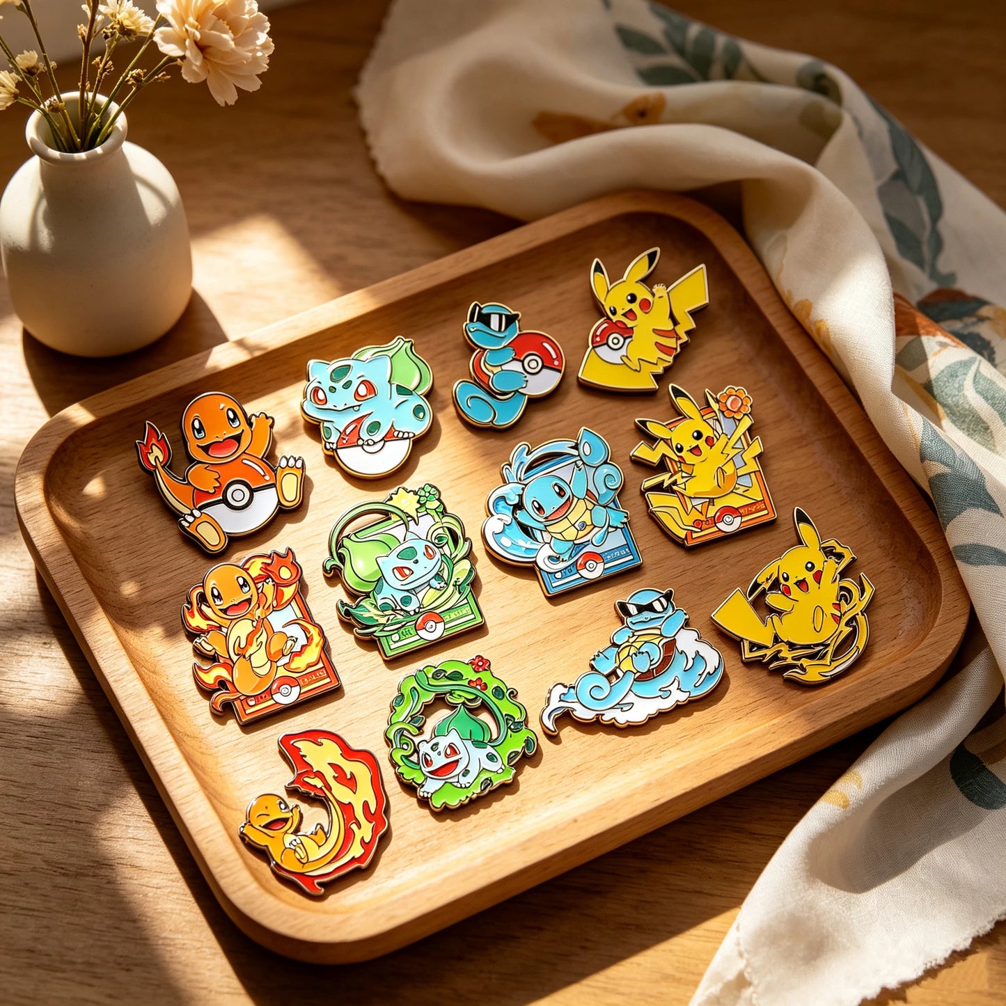 12-Piece Anime Enamel Pin Set - Cute Cartoon Animal Brooches for Backpacks & Gifts
