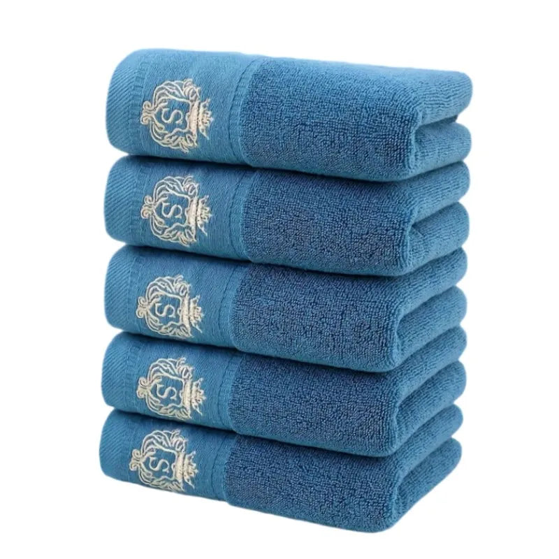1/5/10PCS Cotton Towels Set – Hand Face Bath Towels 35x75cm & 70x140cm Soft Absorbent Sports Gift Towels Blue White