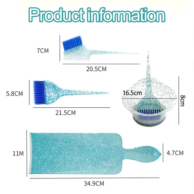 4pcs Hair Dye Bowl & Brush Set – Crystal Shiny Coloring Mix Board for DIY & Professional Hairdresser Styling Tools