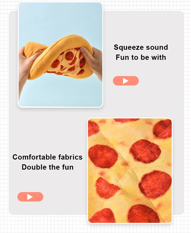 Plush Dog Toy in Doughnut & Pizza Shape – Squeaky Chew Toy for Small & Large Dogs, Teeth Cleaning Puppy Toy