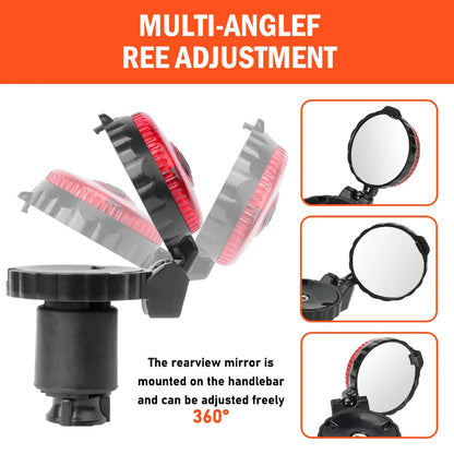 Bicycle Rearview Mirror with Adjustable Rotation - Handlebar LED Warning Light, Rear View Mirrors for MTB & Road Bike Accessories