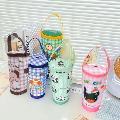Portable Milk Tea Tote Bag – Insulated Heat Preservation Cup Carrier, Handbag for Drinks, Umbrella, and Camping Accessories