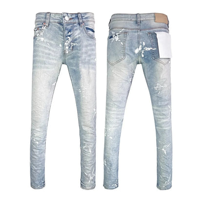 Men's Graffiti Washed Jeans - Retro Distressed Low Rise Skinny Denim Pants