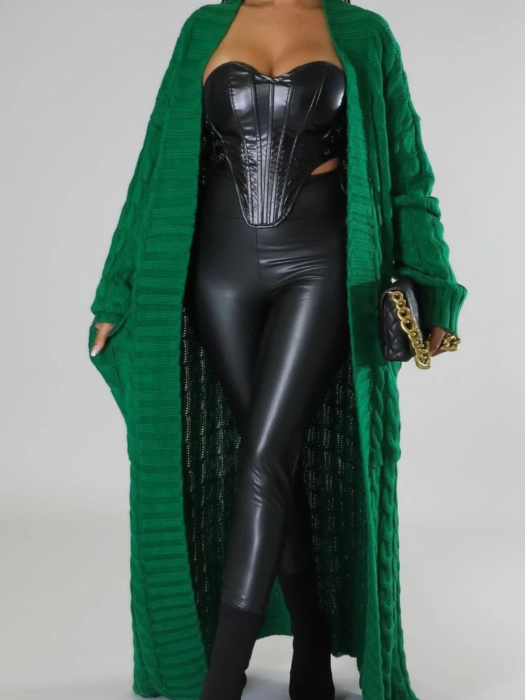 Knit Cardigan for Women – Long Green Crochet Jacket, Loose Long Sleeve Autumn/Spring Winter Sweater, 2023 Warm Jumper Coat