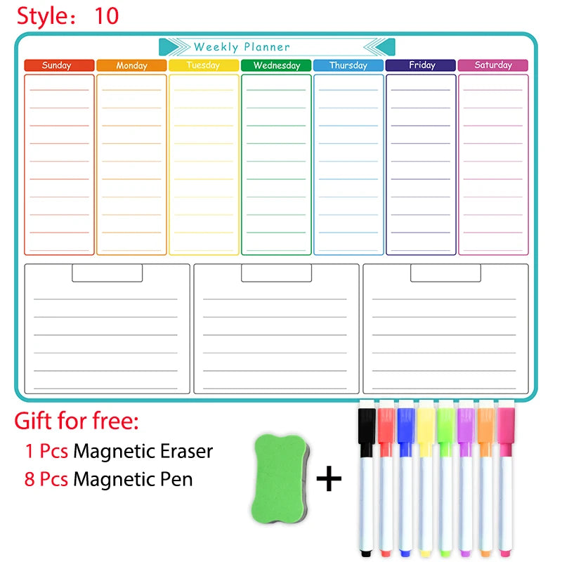 A3 Dry Erase Whiteboard Fridge Calendar – Weekly & Monthly Planner in Spanish, French, English