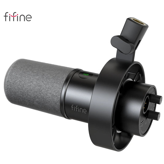 FIFINE USB/XLR Dynamic Microphone – K688 with Shock Mount, Touch-Mute, Headphone Jack & Volume Control for PC or Sound Card Recording