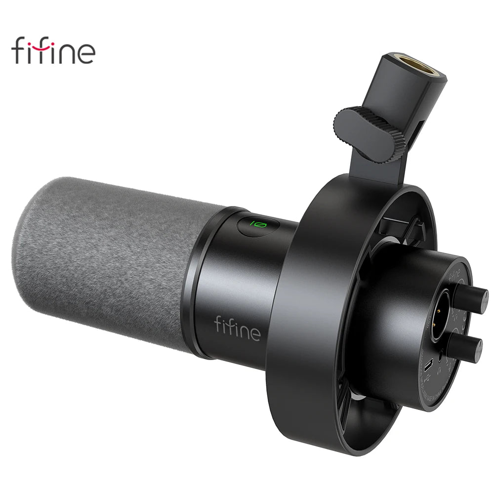 FIFINE USB/XLR Dynamic Microphone – Shock Mount, Touch-Mute, Headphone Jack & Volume Control, for PC or Sound Card Recording (K688)