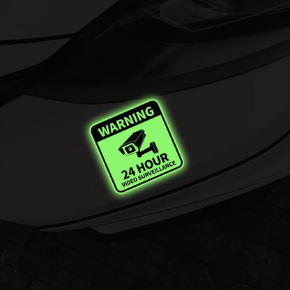 24-Hour Video Surveillance Glow Warning Sticker – Motorcycle & Car Glow-in-the-Dark Decals for Helmet, Fairing, Window & Bumper Safety