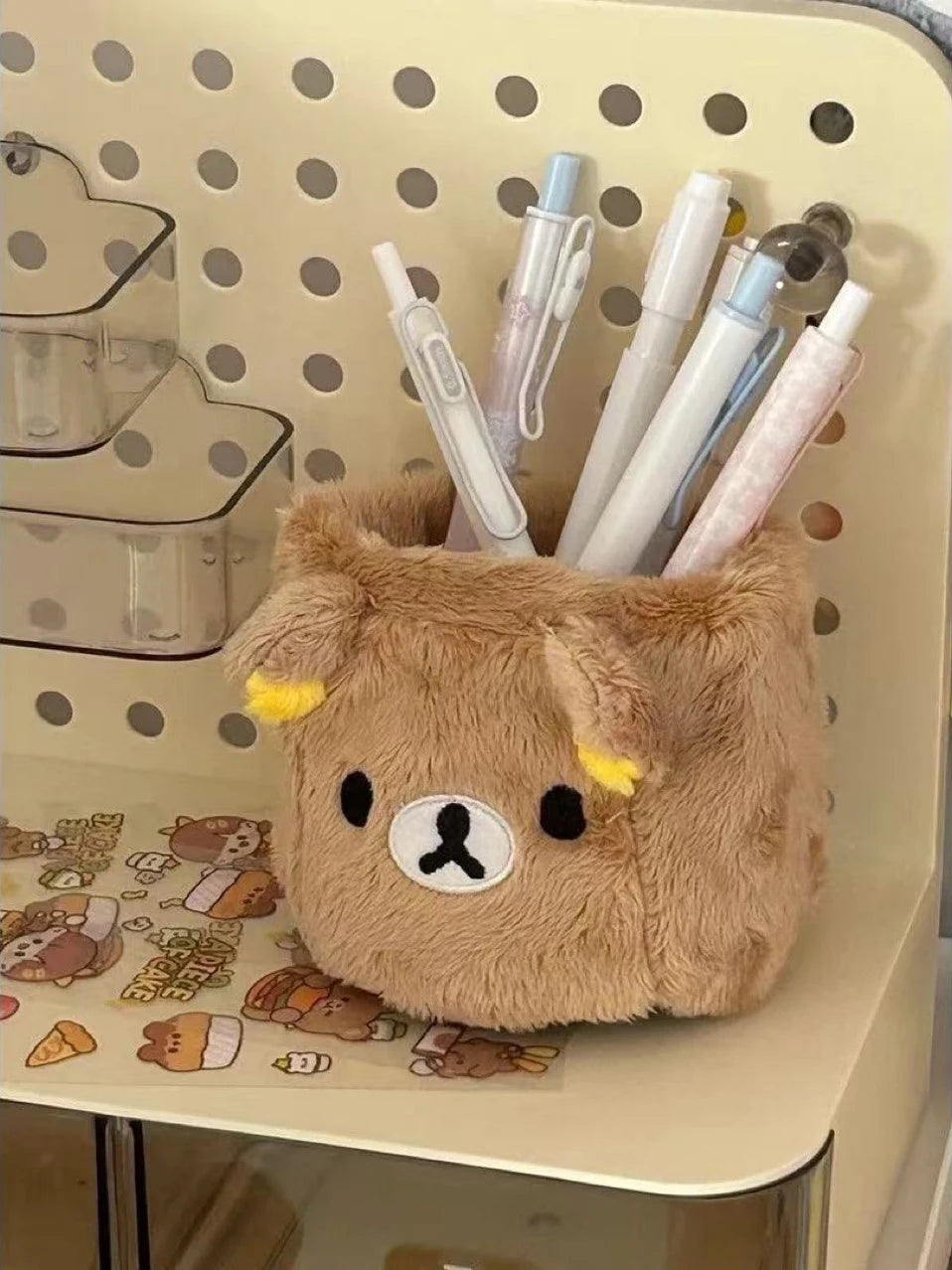 Kawaii Plush Pencil Holder - Cute Desk Organizer for Cosmetics, Stationery & Office Storage Gift