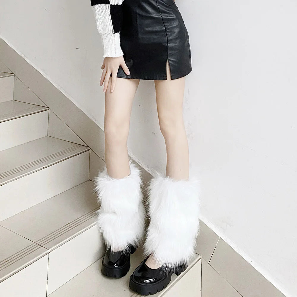 Women’s Faux Fur Leg Warmers – Fall Boot Covers & Stockings, Lolita Punk Harajuku Style Foot Warmers
