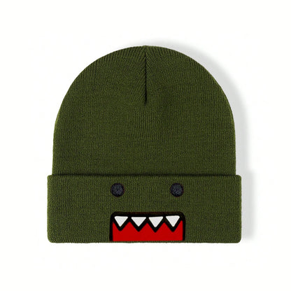 Domo-Kun Embroidered Knit Beanie - Warm Windproof Unisex Winter Hat with Casual Hip-Hop Style