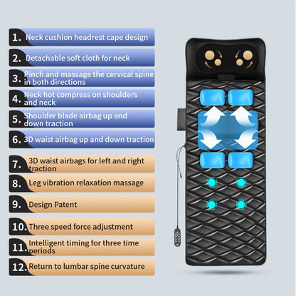 Upgraded Large Area Heated Neck Massager – Vibration Airbag Full Body Massage Mat with Lumbar Traction and Remote Control