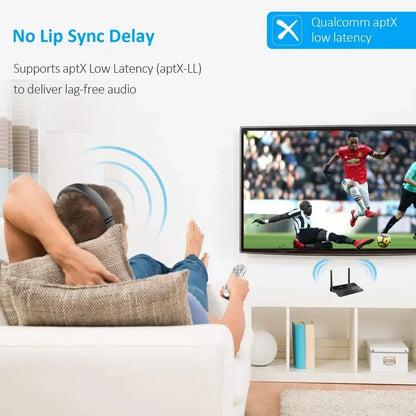 Bluetooth 5.0 Audio Transmitter Receiver 80M Range AptX HD Low Latency Wireless Adapter 3.5mm AUX & RCA for TV PC Headphones