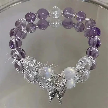 Korean Style Crystal Bead Bracelet - Flower Fox Feather Tassel Charm Jewelry Gift for Women Girls & Best Friends
