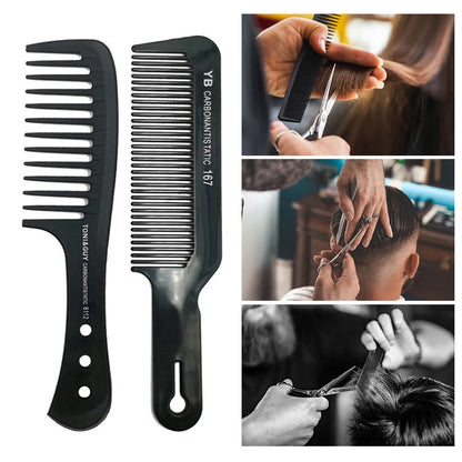 Black Flattop Hair Cutting Comb – Wide Tooth Professional Barber Hair Clipper & Salon Hairdressing Carbon Comb for Men