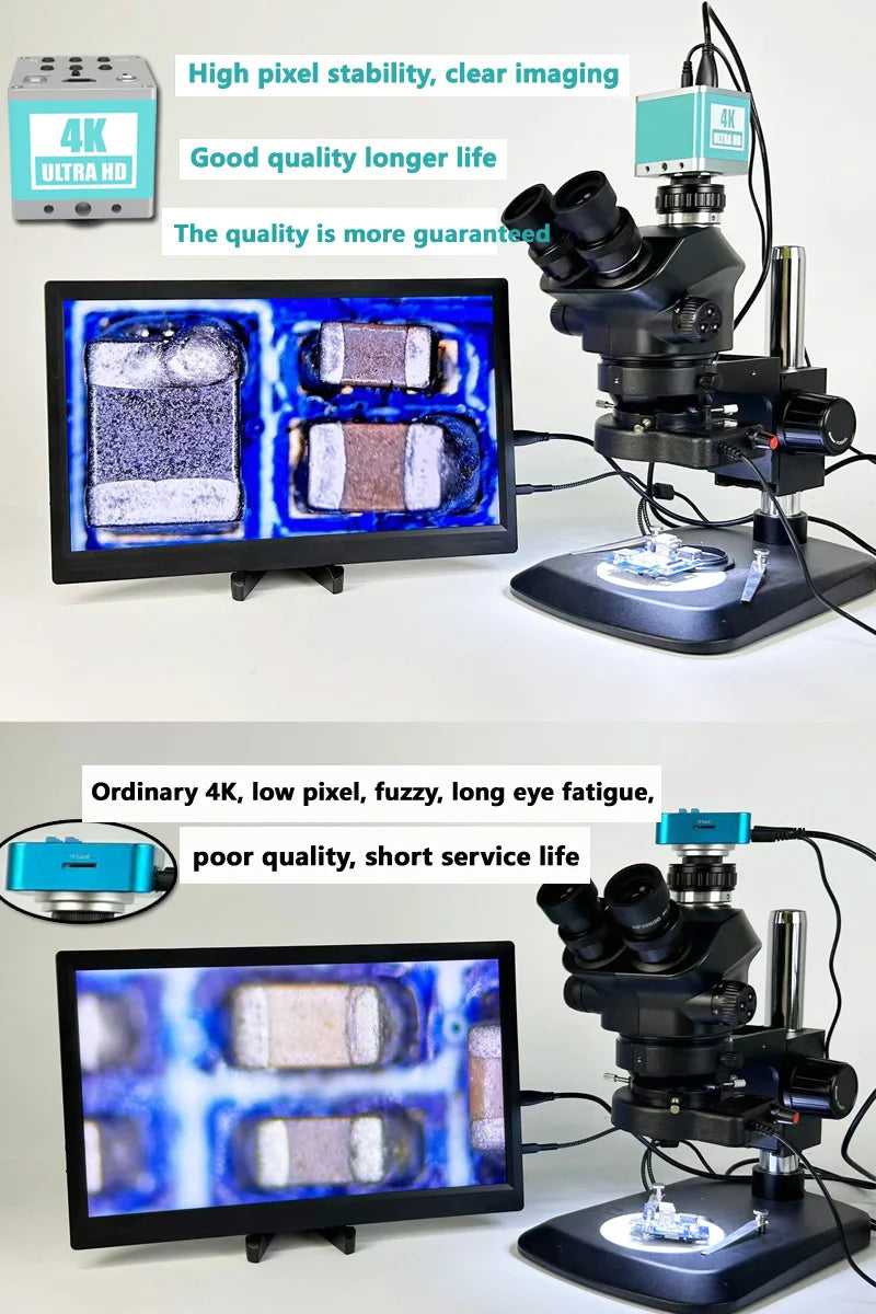 3.5-200X Simul-Focal Stereo Trinocular Microscope Set – 4K/2K/1080P HDMI VGA USB Camera, Clamp & Folding Extension Base