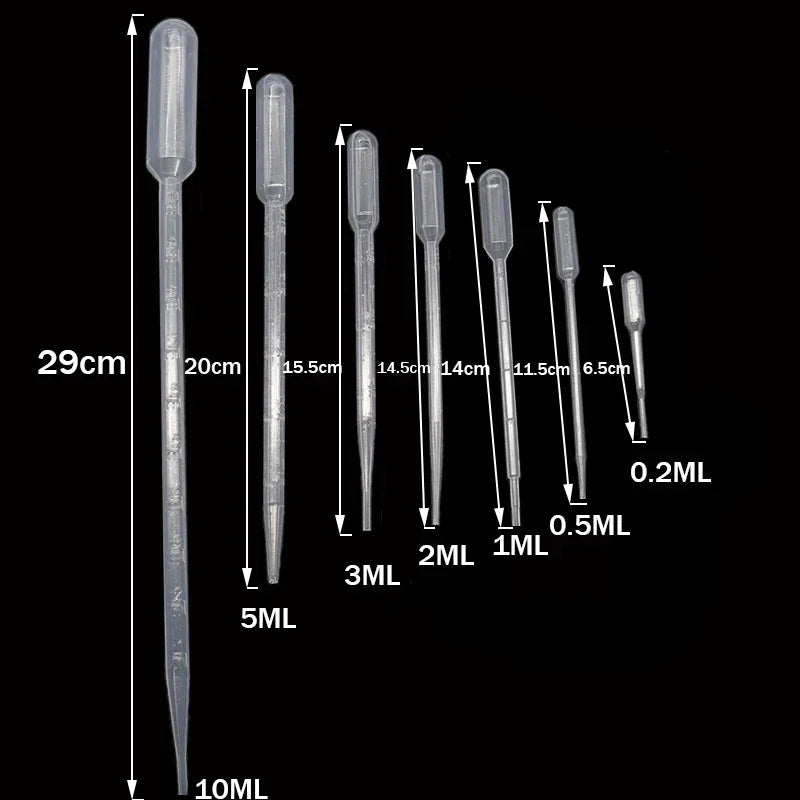100PCS Laboratory Pipette Set — Plastic Disposable Graduated Droppers, 0.2/0.5/1/2/3/5/10mL for Liquid Measurement