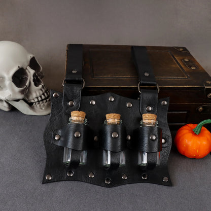 Medieval Alchemy Vial PU Belt – Hanging Potion Pouch for Magic Costume, Cosplay & Healer Kit Props