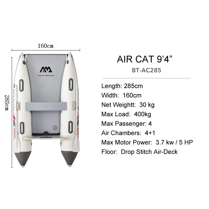 AQUA MARINA AIRCAT Inflatable Boat – Double Tube Catamaran Dinghy Raft with Drop Stitch Floor for Fishing & Water Sports
