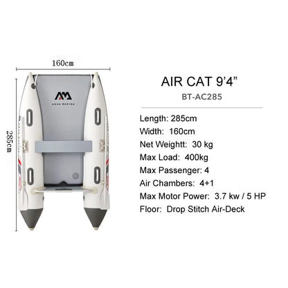 AQUA MARINA AIRCAT Inflatable Boat – Double Tube Catamaran Dinghy Raft with Drop Stitch Floor for Fishing & Water Sports