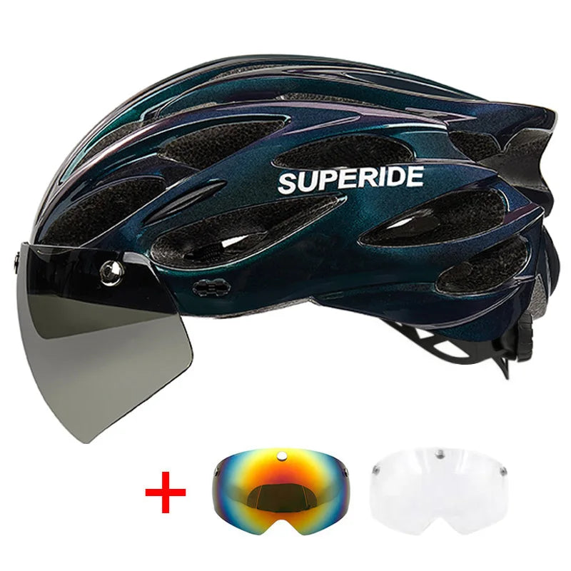 SUPERIDE Ultralight Cycling Helmet - In-Mold Road & MTB Bike Helmet with Magnetic Goggles & Sun Visor for Men & Women
