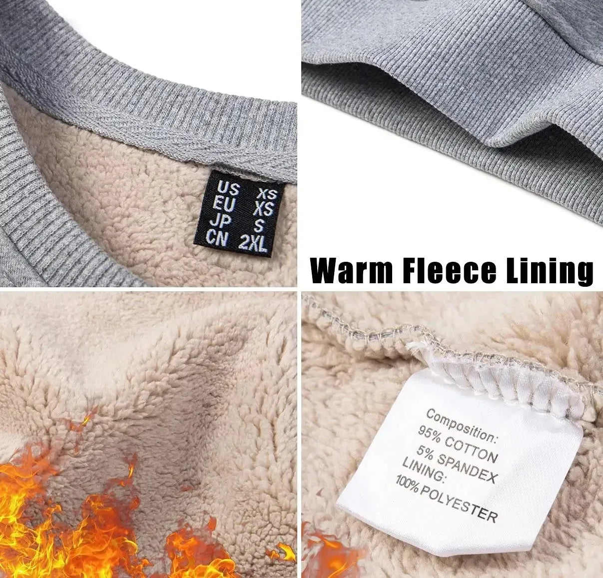 TACVASEN Men’s Winter Fleece Sweatshirt – Thicken Sherpa-Lined Crewneck Pullover, Warm Heavy Winter Top, No Hood