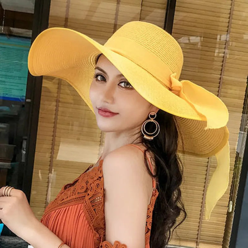 Women’s Foldable Summer Straw Hat – Beach & Travel Sun Visor with UV Protection, Bucket Cap Panama Style