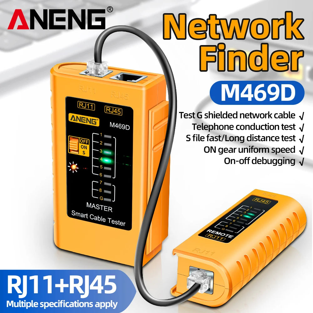 Professional Network Cable Tester M469D — RJ45/RJ11/RJ12 CAT5 UTP LAN Analyzer for Networking & Repair Tools