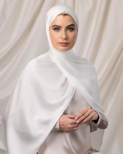 Trendy Long Satin Crinkle Hijab – Silk Crepe Islamic Headscarf for Muslim Women, Lightweight & Stylish