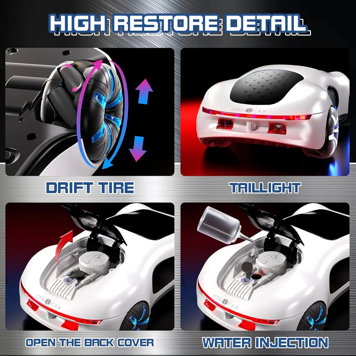 NEW Cool Sports Car Remote Control – Dual Spray, Sound & Lights, 4WD Sci-Fi Concept Car for Kids