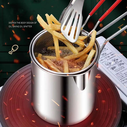 304 Stainless Steel Kitchen Deep Frying Pot: Fryer with Strainer for Tempura, Chicken, and More - Essential Cooking Tools